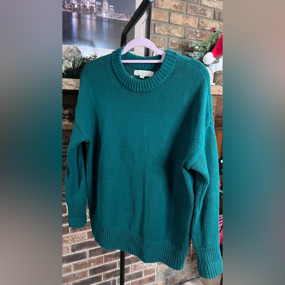 LOFT Teal Knit Crewneck Sweater Cozy Pullover